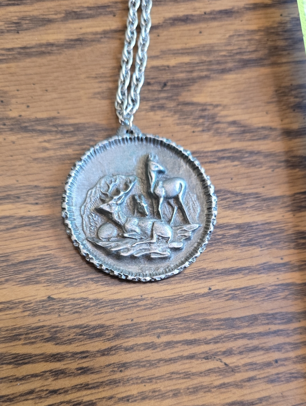 Silver-Tone Deer Medallion Pendant Necklace - Men's Silver Accessory
